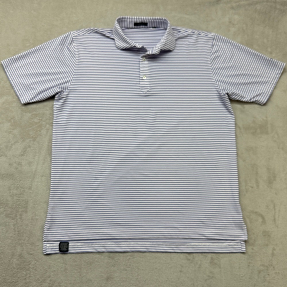 Turtleson‎ Polo Shirt Mens XL Blue Striped Performance Short Sleeve Stretch Logo
